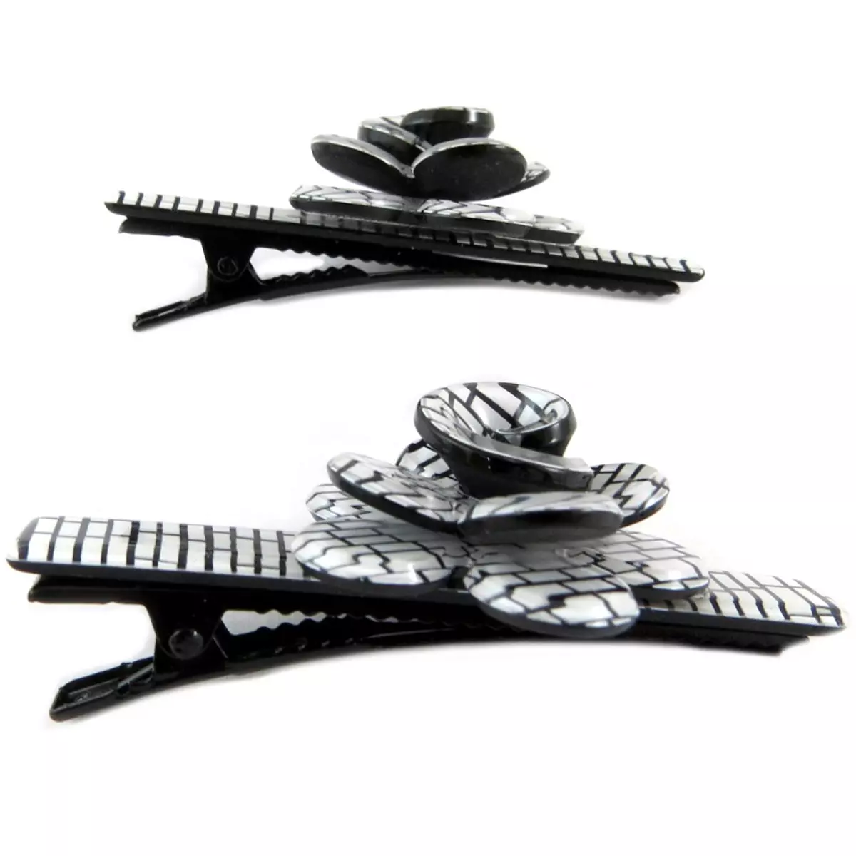 Les Trésors De Lily 2 Barrettes / Pinces Pélican 'Sissi' Blanc Noir (rosa Romantica) 60x25 Mm [Q0072]
