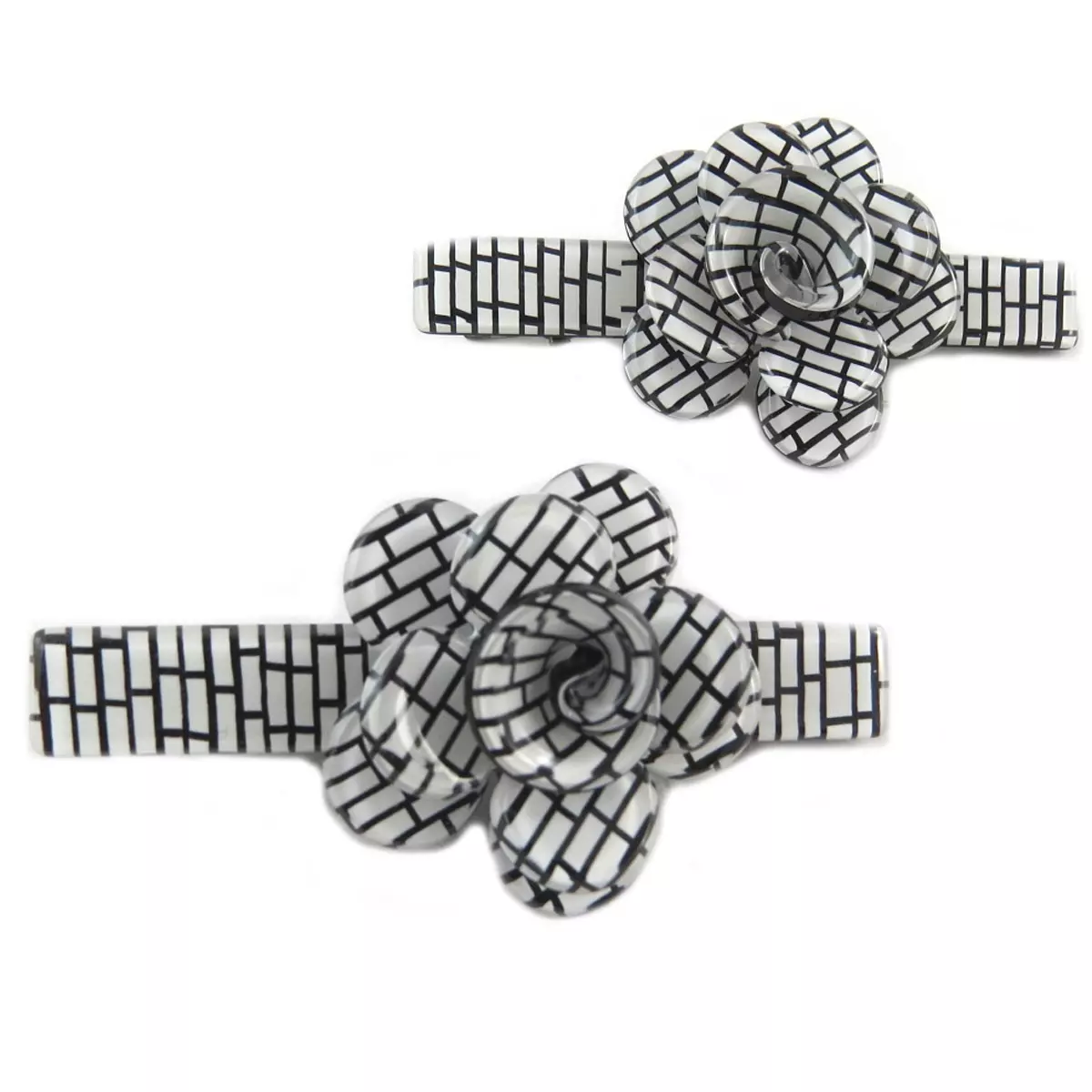 les trésors de lily 2 barrettes / pinces pélican 'Sissi' blanc noir (rosa romantica) 60x25 mm [Q0072]