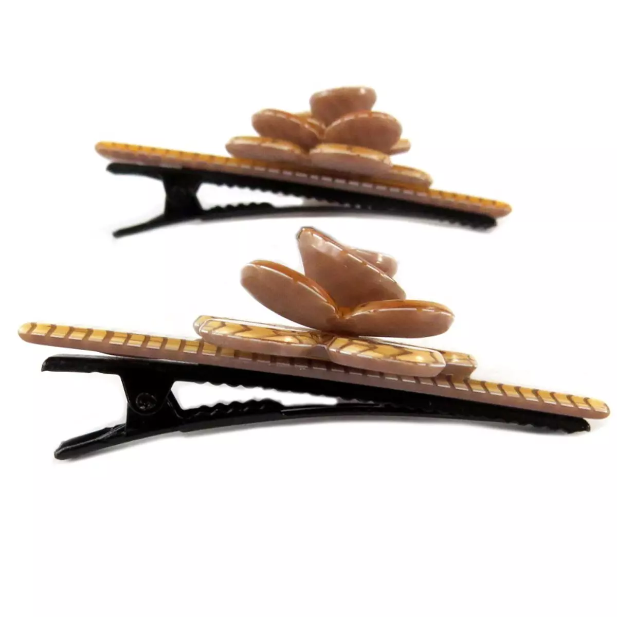 Les Trésors De Lily 2 Barrettes / Pinces Pélican 'Sissi' Café (rosa Romantica) 60x25 Mm [Q0069]