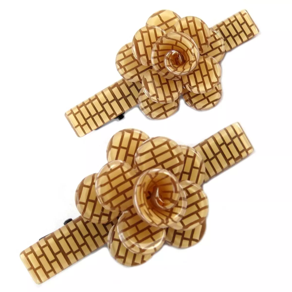 les trésors de lily 2 barrettes / pinces pélican 'Sissi' café (rosa romantica) 60x25 mm [Q0069]