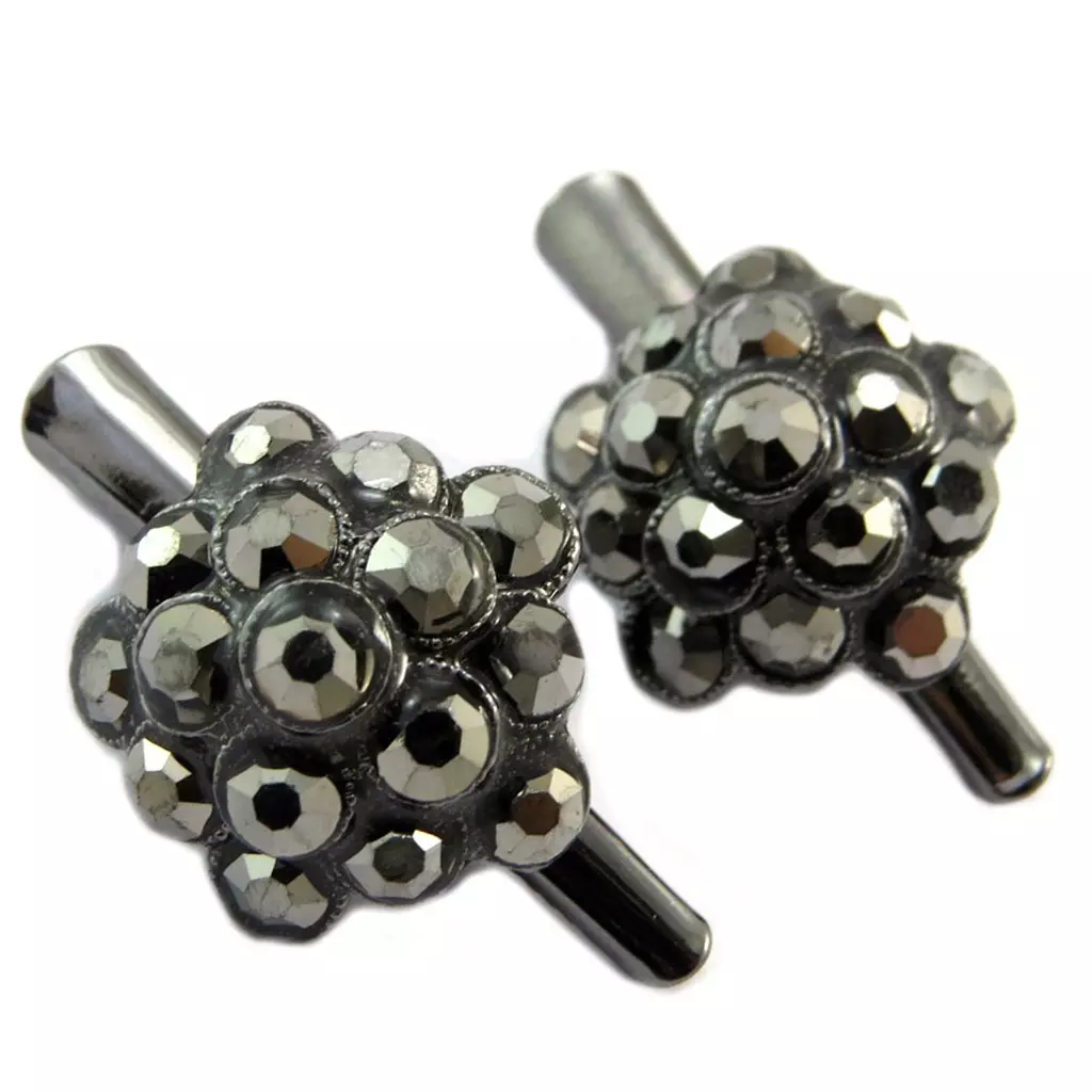 les trésors de lily 2 barrettes / pinces pélican 'Sissi' gris (fleurs) 35x20 mm [P6275]