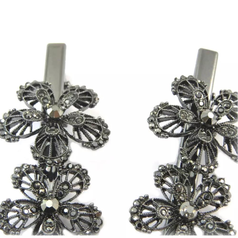 Les Trésors De Lily 2 Barrettes / Pinces Pélican 'Sissi' Gris (fleurs) 60x30 Mm [P6274]