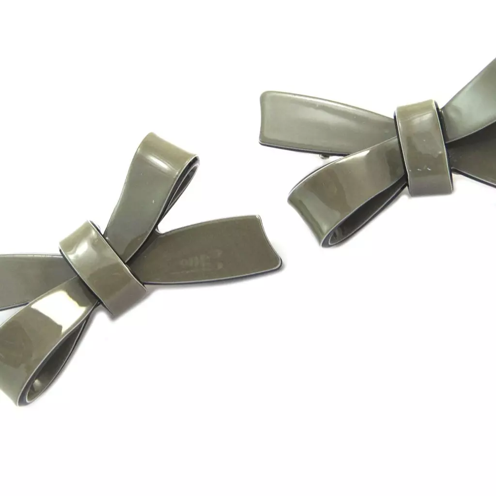 Les Trésors De Lily 2 Barrettes / Pinces Pélican 'Sissi' Gris Taupe (noeuds) 65x30 Mm [P6267]