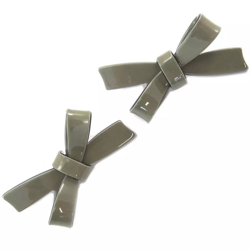 les trésors de lily 2 barrettes / pinces pélican 'Sissi' gris taupe (noeuds) 65x30 mm [P6267]