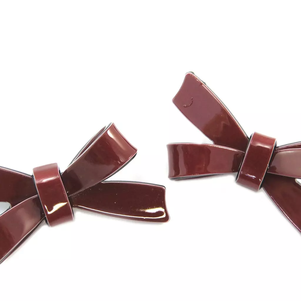 Les Trésors De Lily 2 Barrettes / Pinces Pélican 'Sissi' Rouge Bordeaux (noeuds) 65x30 Mm [P6268]