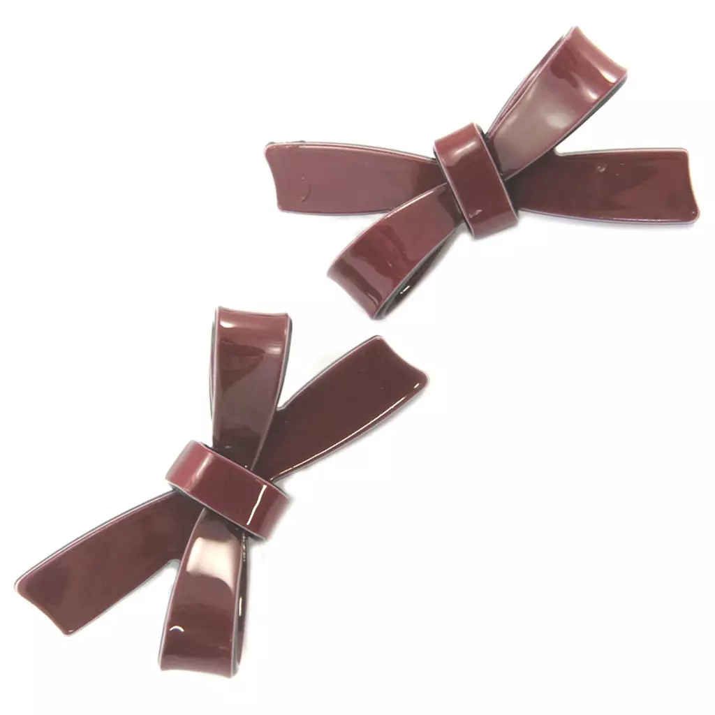les trésors de lily 2 barrettes / pinces pélican 'Sissi' rouge bordeaux (noeuds) 65x30 mm [P6268]