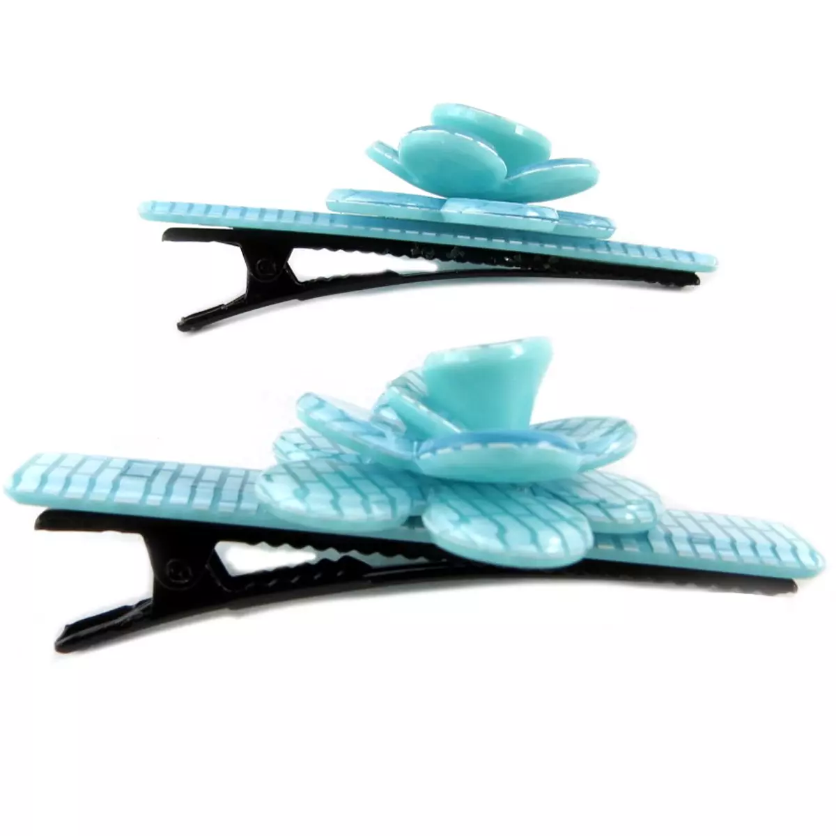 Les Trésors De Lily 2 Barrettes / Pinces Pélican 'Sissi' Turquoise (rosa Romantica) 60x25 Mm [Q0070]