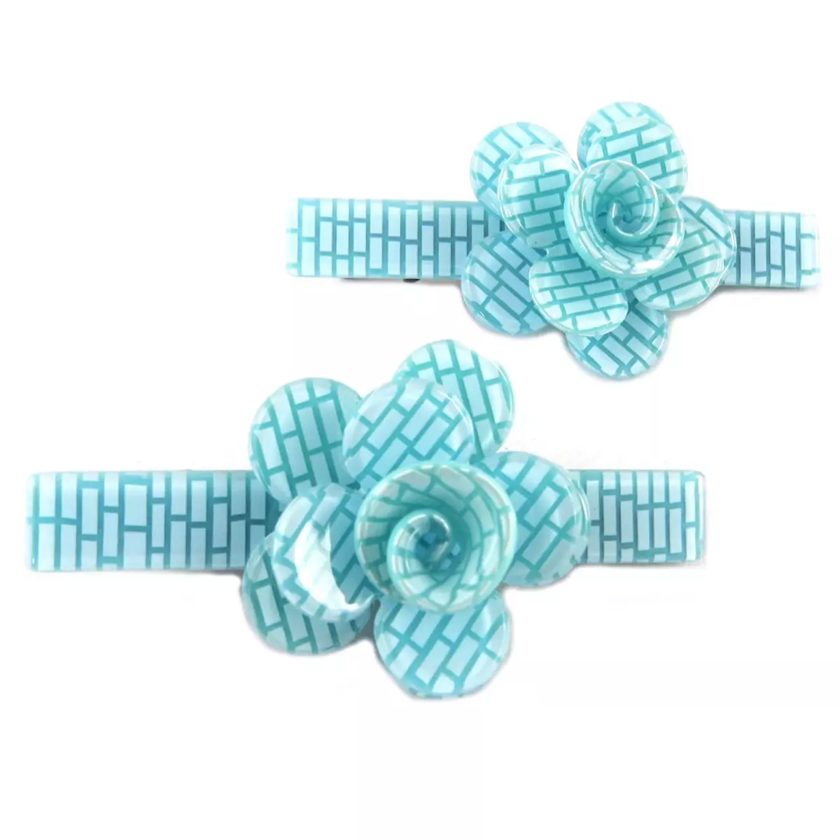 les trésors de lily 2 barrettes / pinces pélican 'Sissi' turquoise (rosa romantica) 60x25 mm [Q0070]