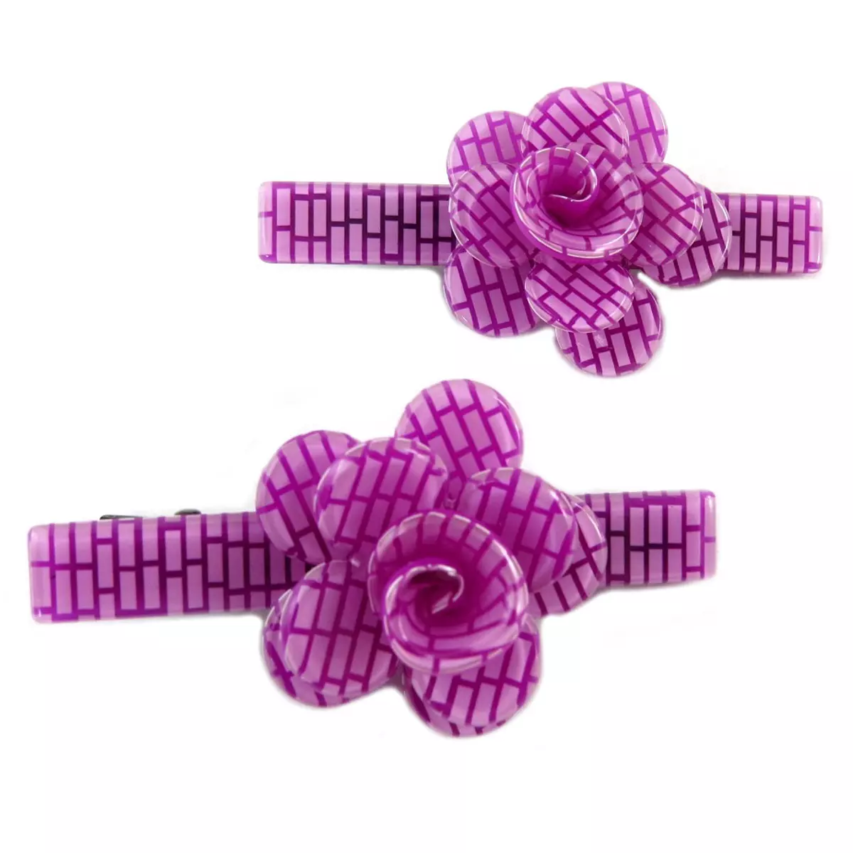 les trésors de lily 2 barrettes / pinces pélican 'Sissi' violet (rosa romantica) 60x25 mm [Q0074]