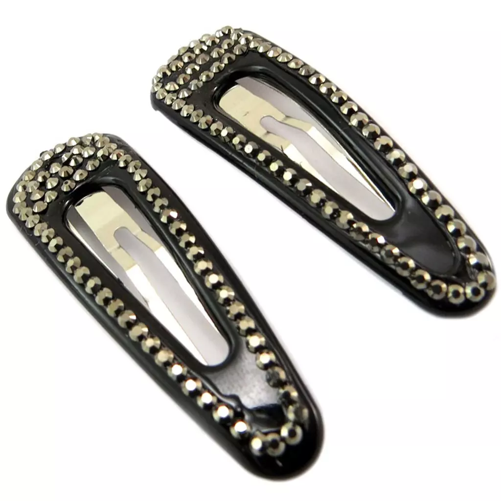 les trésors de lily 2 barrettes 'Sissi' gris noir (strass) 50x17 mm [P6922]