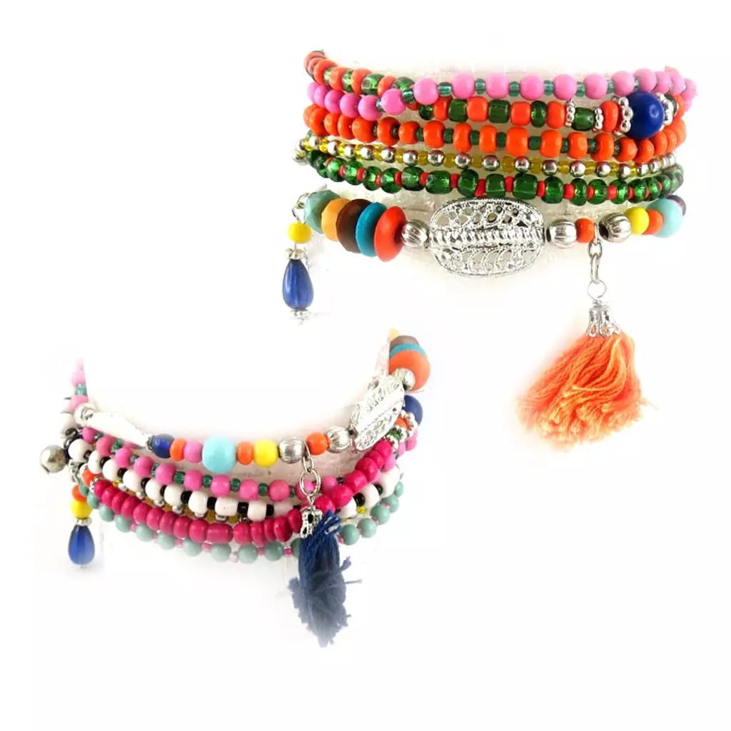 les trésors de lily 2 bracelets 'Altaï' tutti frutti (6 rangs) [L0604]