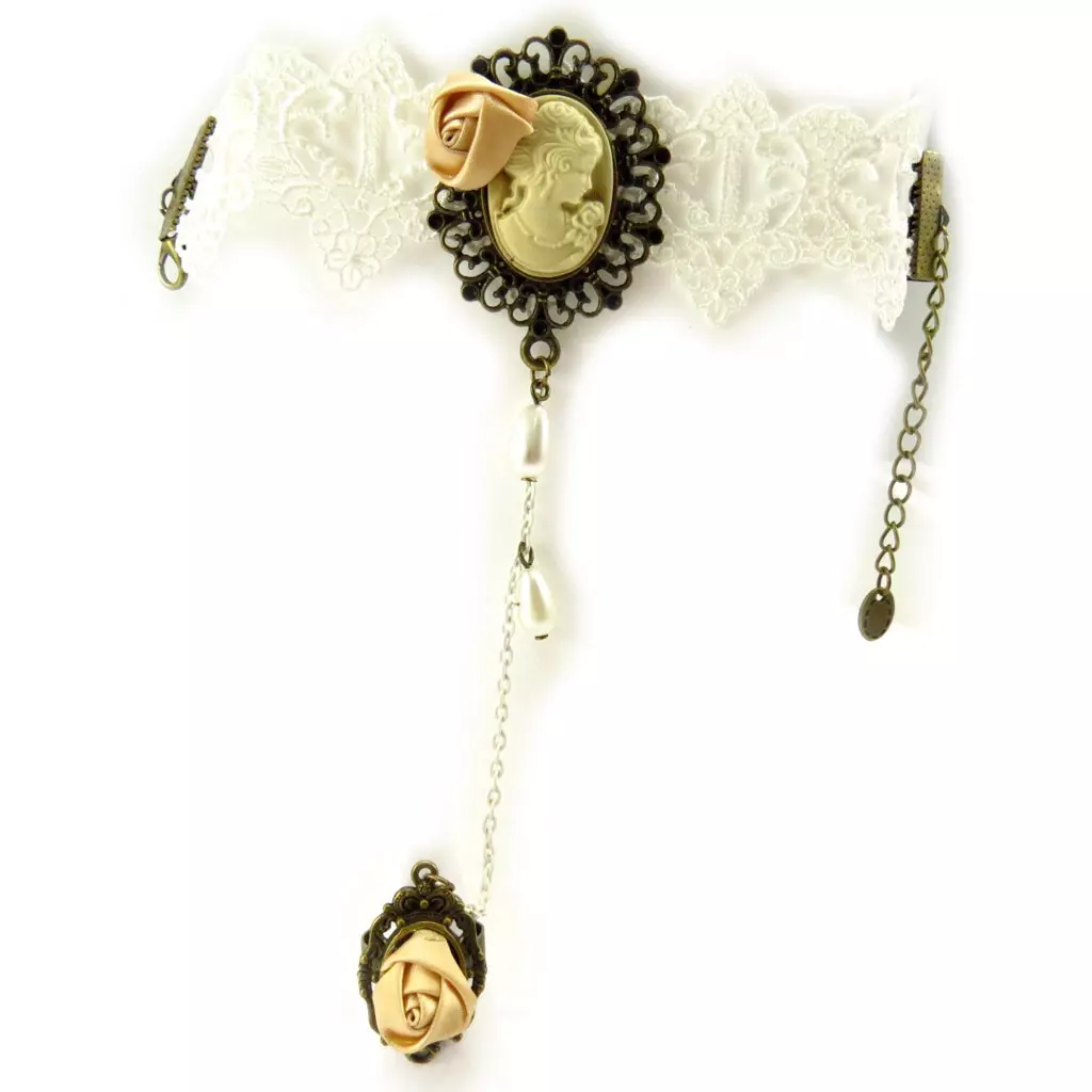 Les Trésors De Lily 2 Bracelets Bagues 'Courtisanes' Ivoire Rose (dentelle) [K6579]