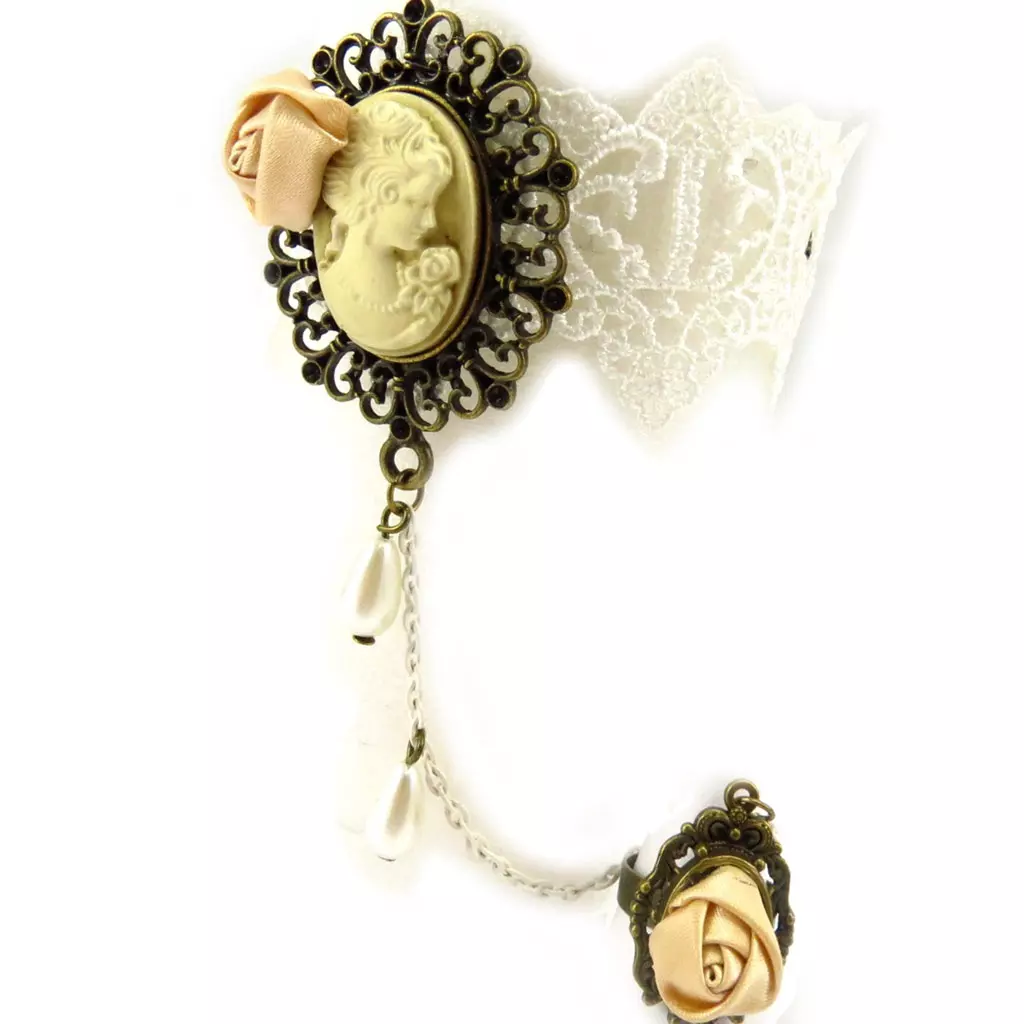 Les Trésors De Lily 2 Bracelets Bagues 'Courtisanes' Ivoire Rose (dentelle) [K6579]