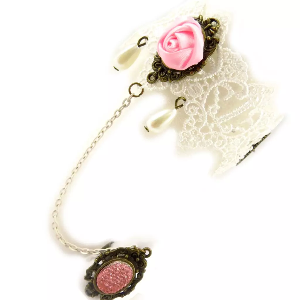 Les Trésors De Lily 2 Bracelets Bagues 'Courtisanes' Ivoire Rose (dentelle) [K6579]