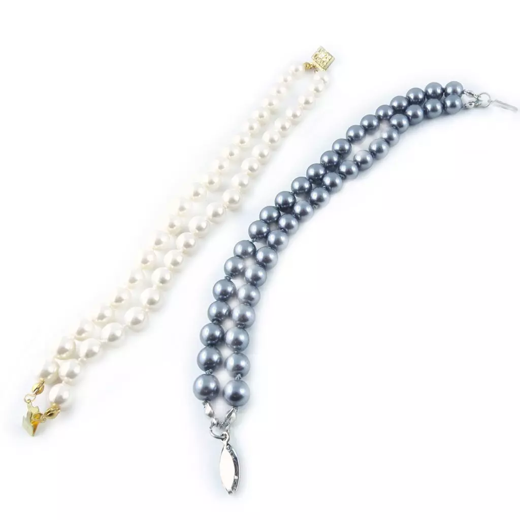 Les Trésors De Lily 2 Bracelets 'Perla' Ivoire Gris (8 Mm) [L2665]