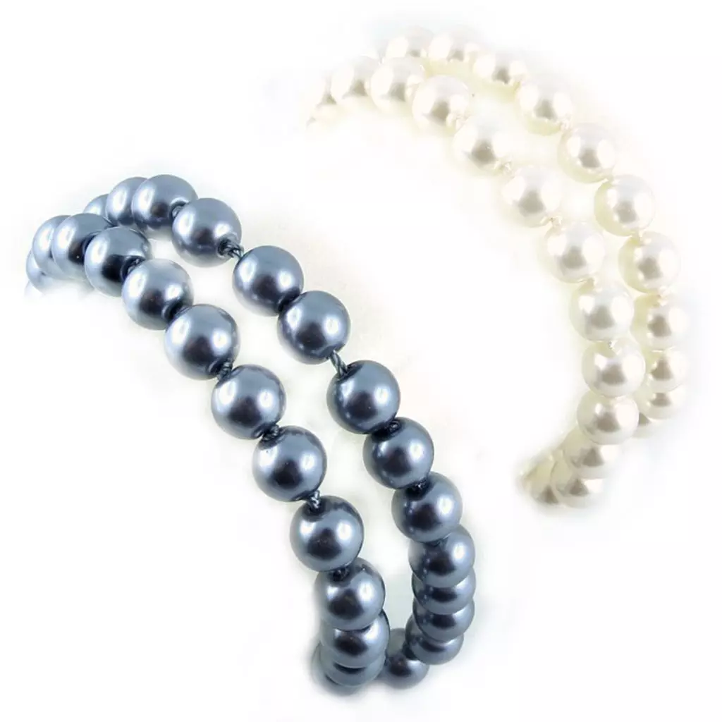 les trésors de lily 2 bracelets 'Perla' ivoire gris (8 mm) [L2665]