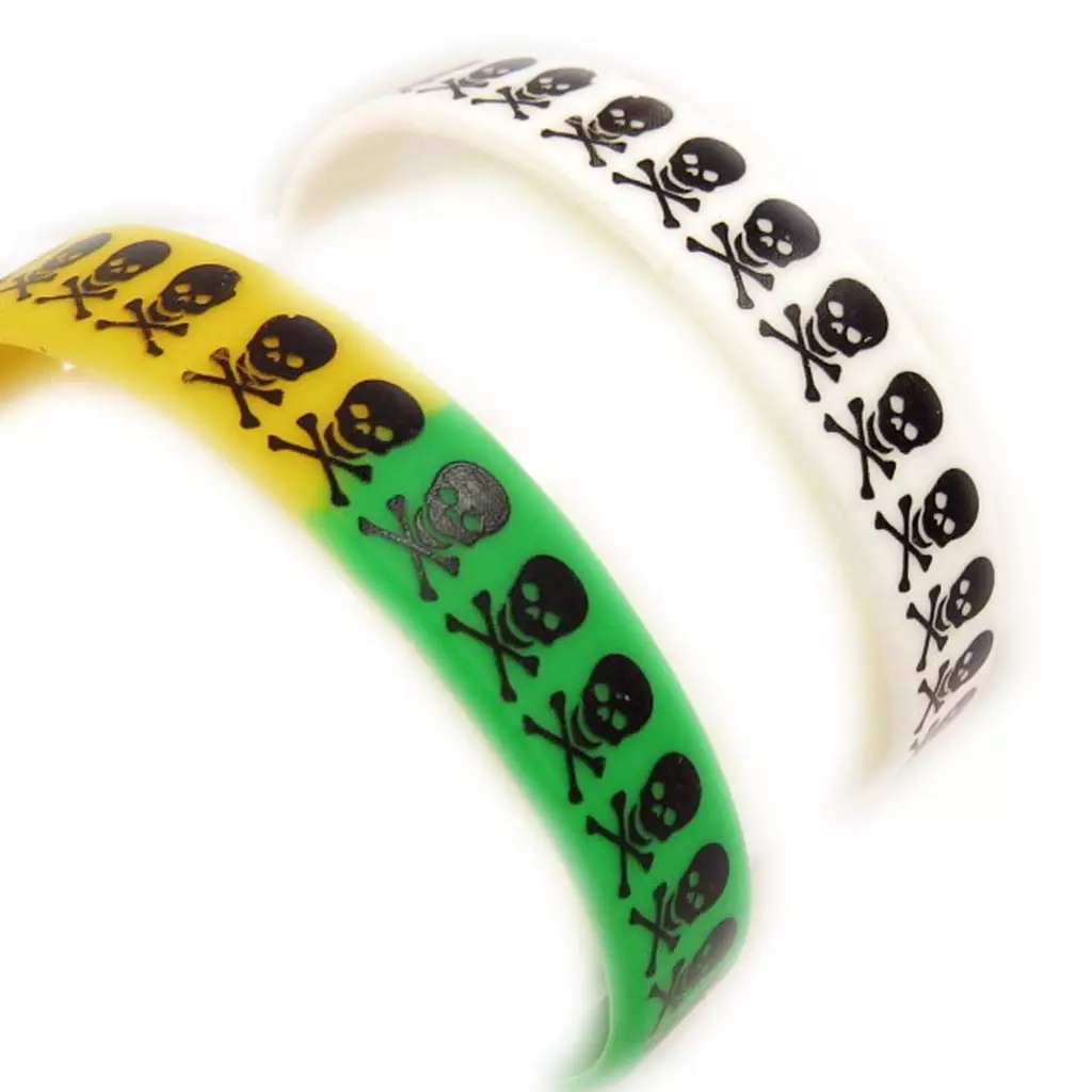 les trésors de lily 2 bracelets silicone 'Tête de Mort' blanc tutti frutti [K9484]