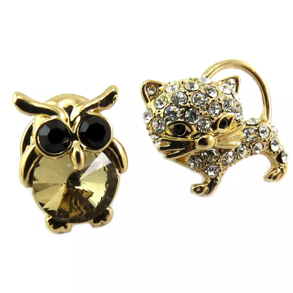 Les Trésors De Lily 2 Broches Pin's 'Chouette & Chat' Doré Chat 20x20 Mm Chouette 18x12 Mm [P8130]