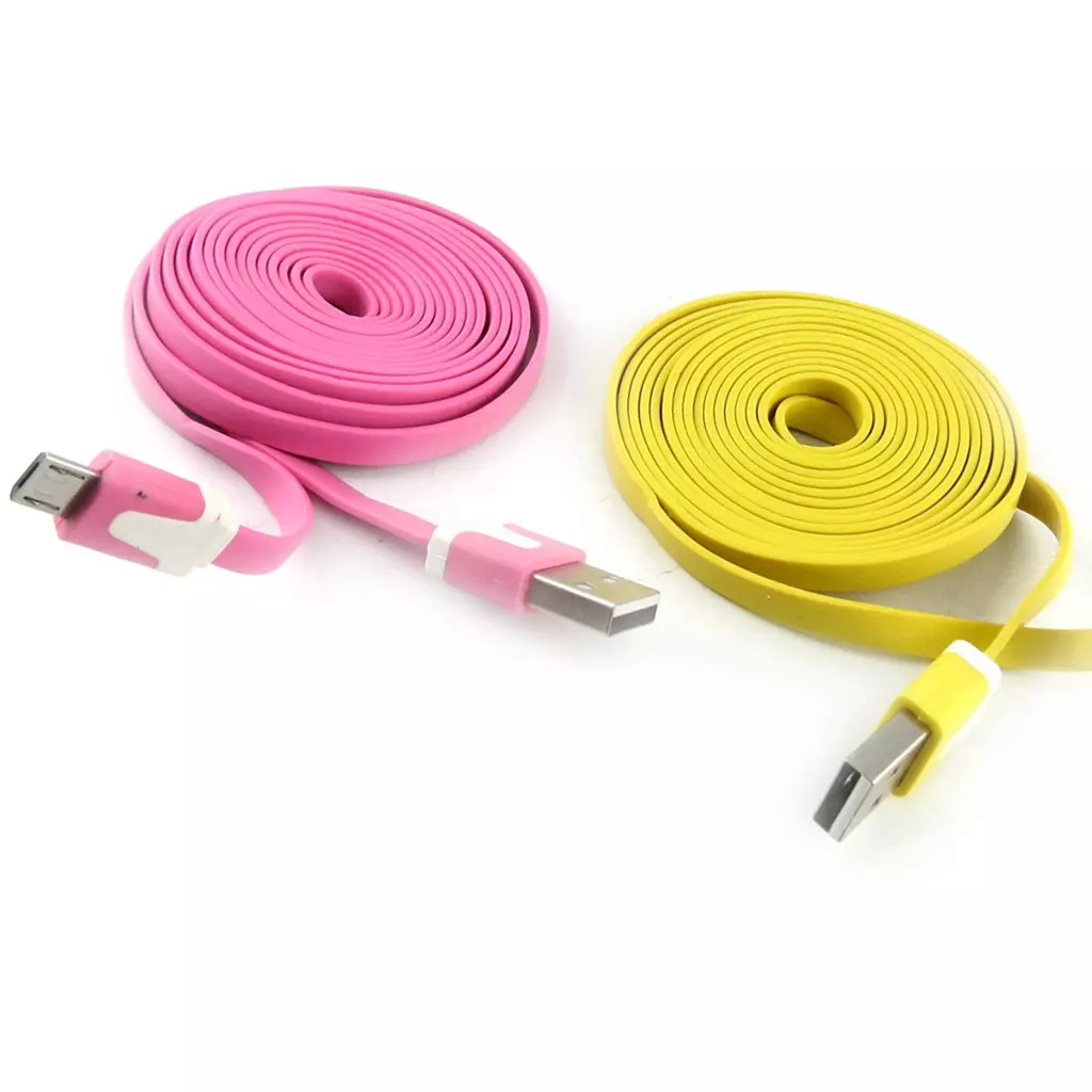 Les Trésors De Lily 2 Cables USB Téléphones 'Coloriage' Rose Jaune (2m) [K9290]
