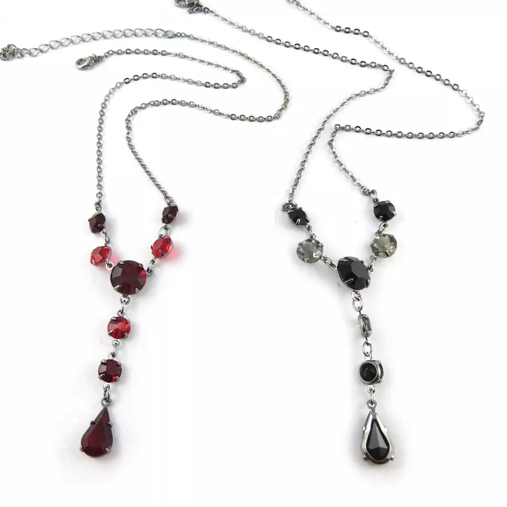 les trésors de lily 2 colliers créateur 'Sissi' rouge noir [K7269]