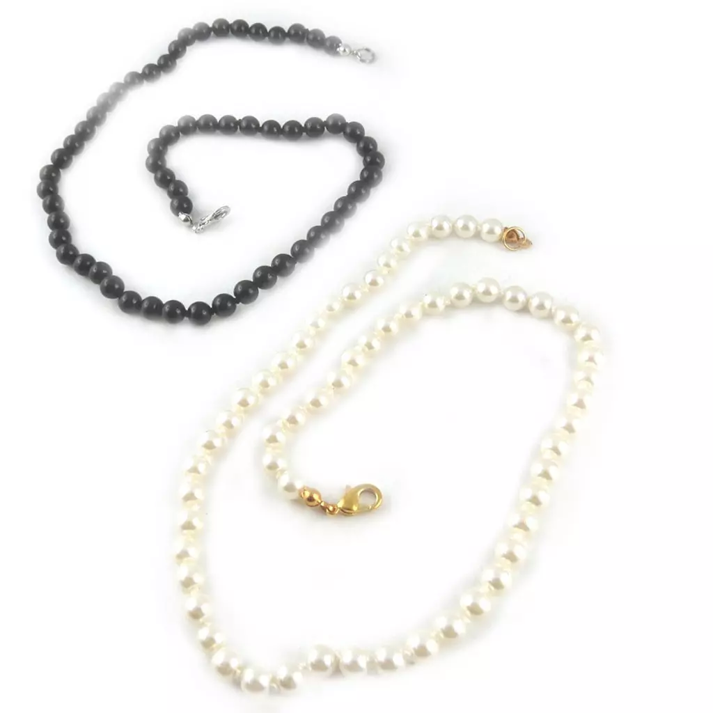 les trésors de lily 2 colliers 'Perla' noir ivoire (6 mm) [L2670]