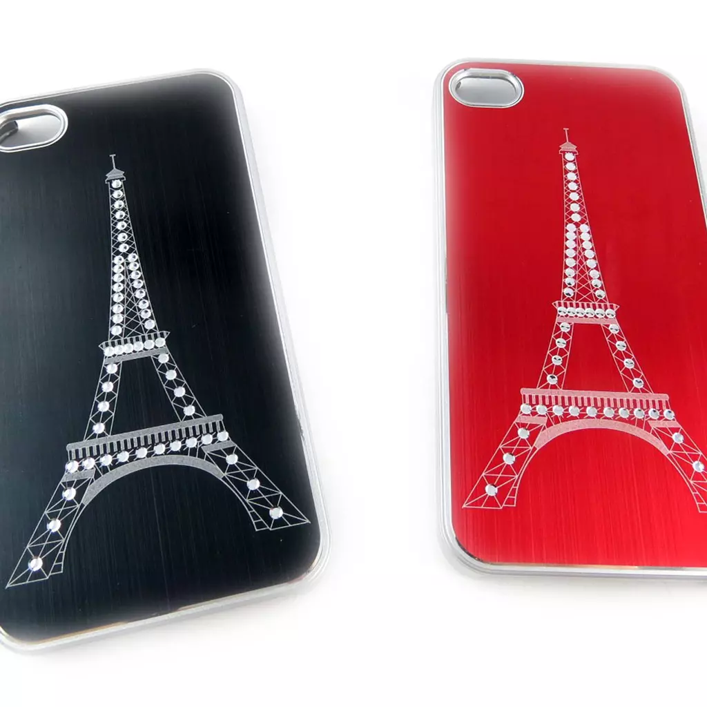 les trésors de lily 2 coques créateur 'Tour Eiffel' Iphone 4 4S (noir rouge) [K9296]
