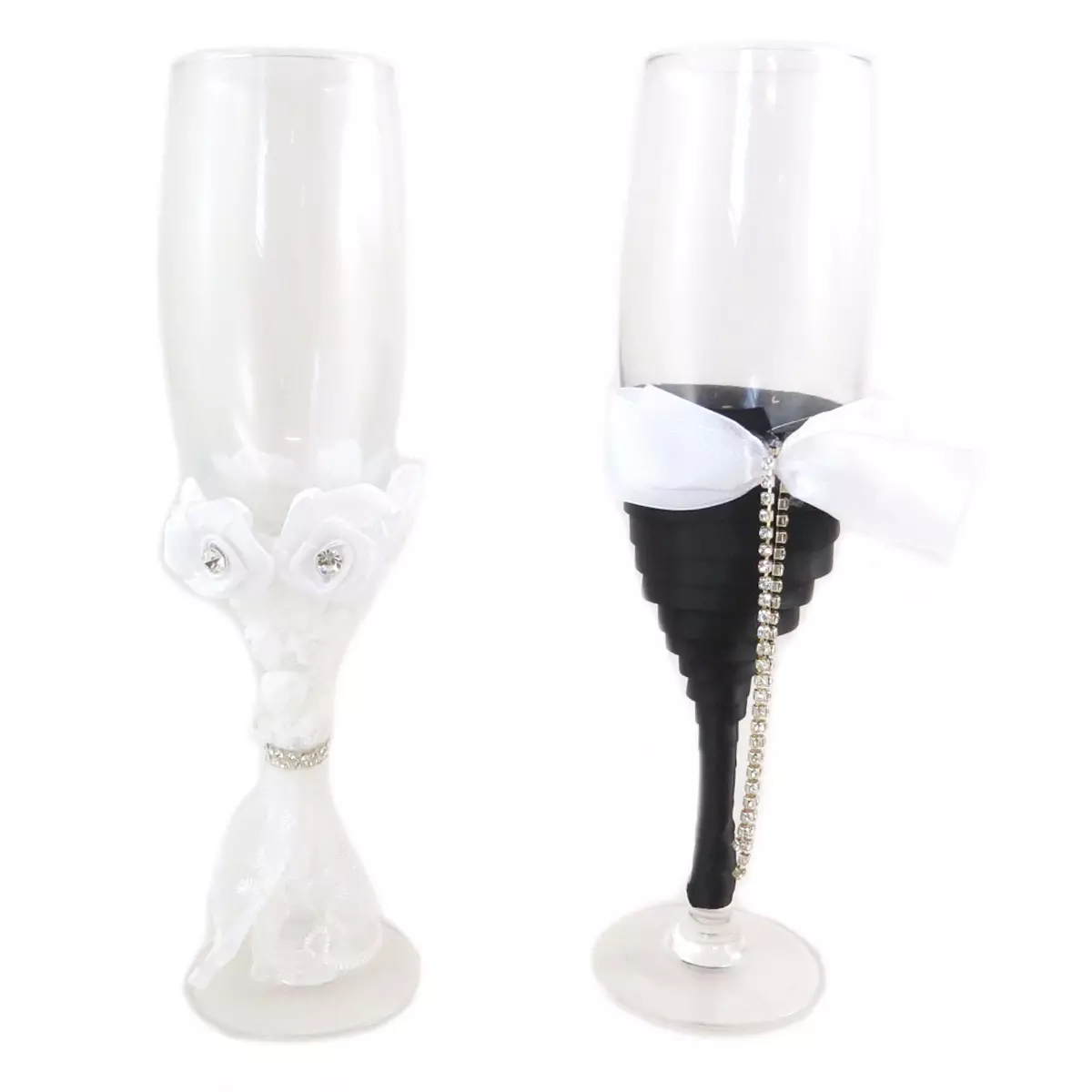 les trésors de lily 2 coupes flutes à champagne 'Mariage' blanc noir 22 cm [Q0224]