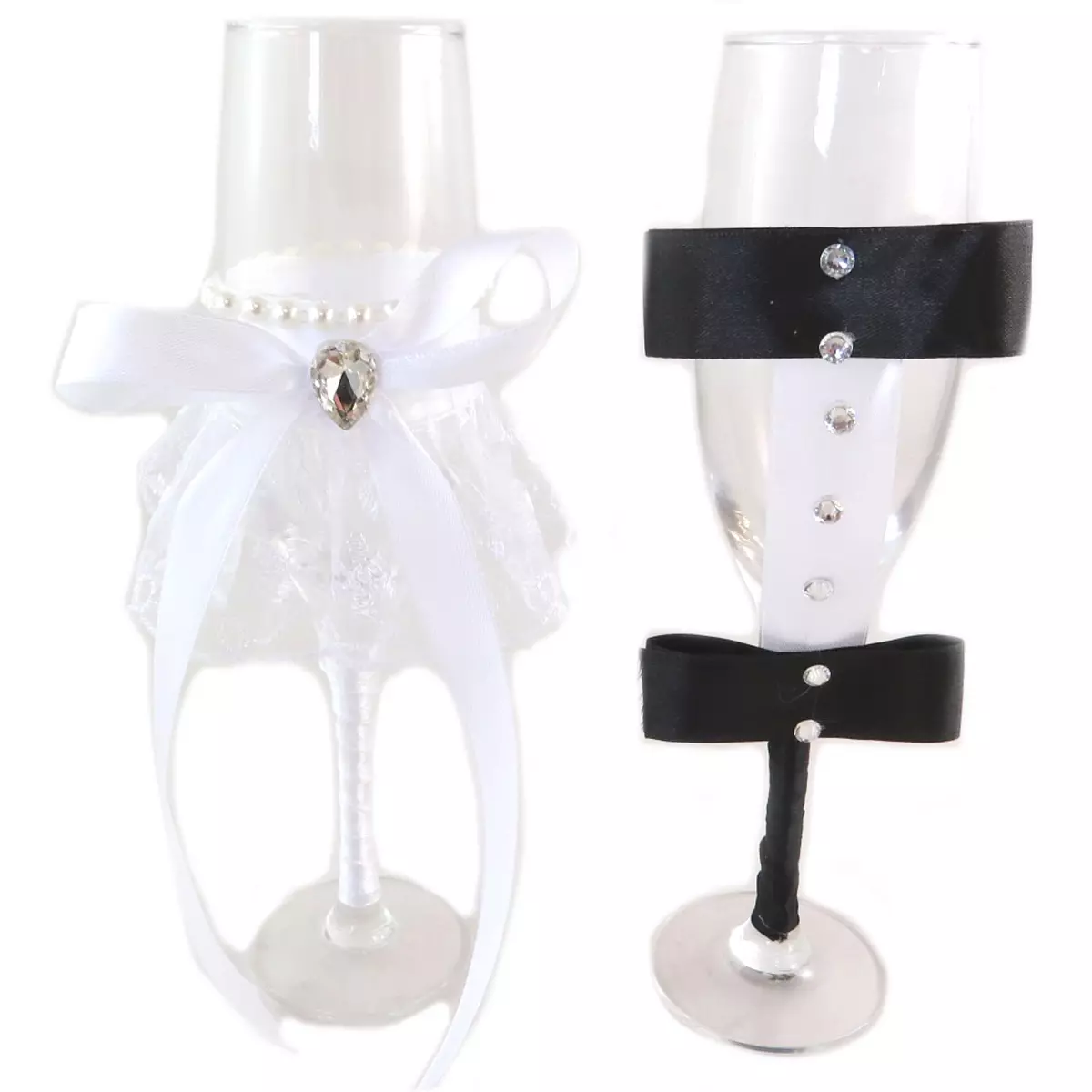 les trésors de lily 2 coupes flutes à champagne 'Mariage' blanc noir 22 cm [Q0227]