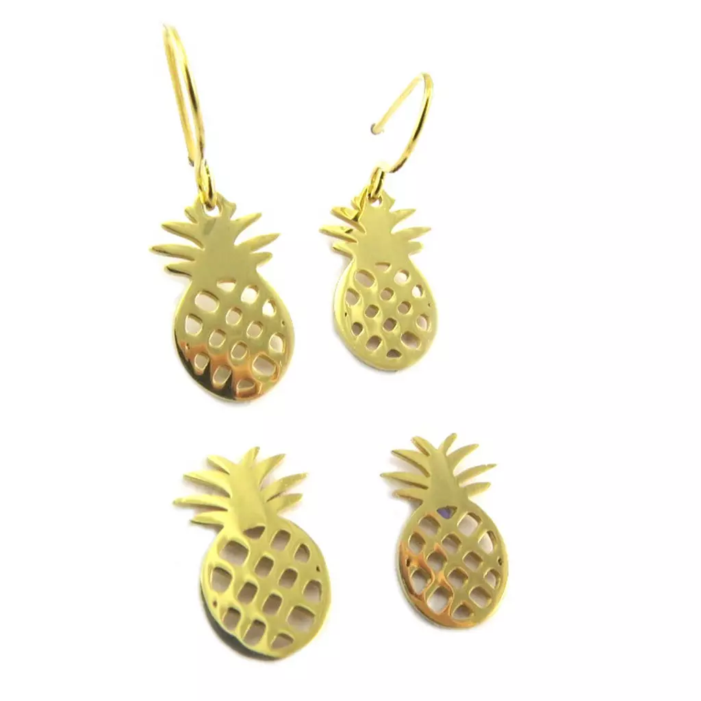 Les Trésors De Lily 2 Paires De Boucles Acier 'Ananas' Doré 13x8 Mm [P8076]