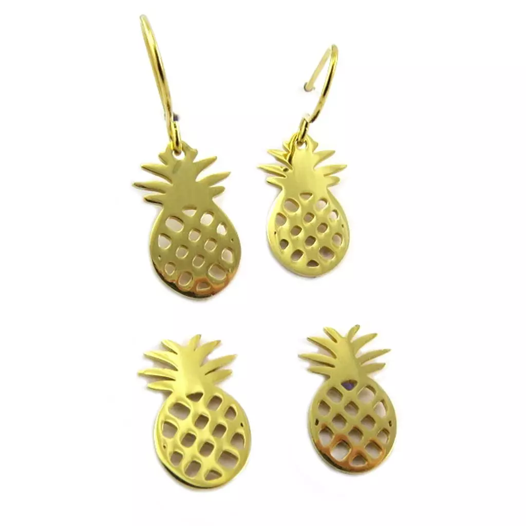 les trésors de lily 2 paires de boucles Acier 'Ananas' doré 13x8 mm [P8076]