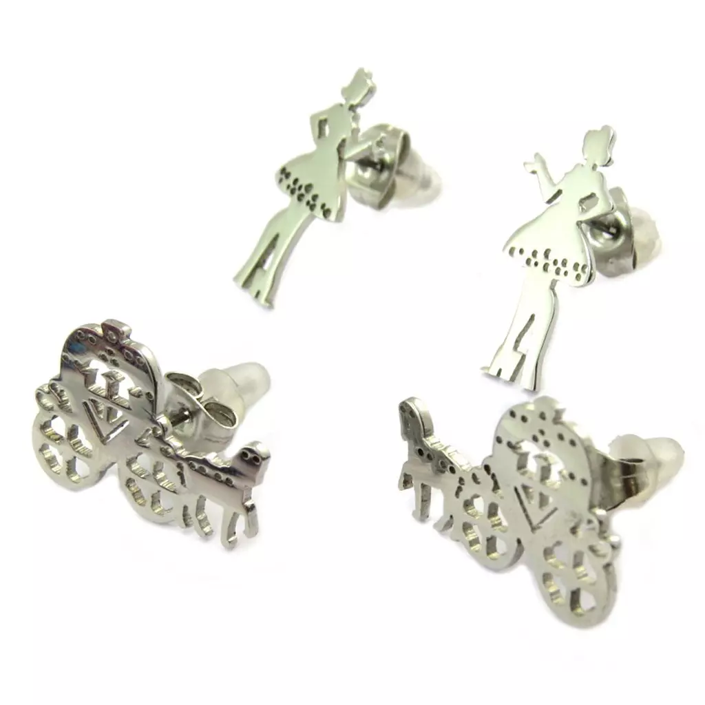 Les Trésors De Lily 2 Paires De Boucles Acier 'Cendrillon' Argenté [P4228]