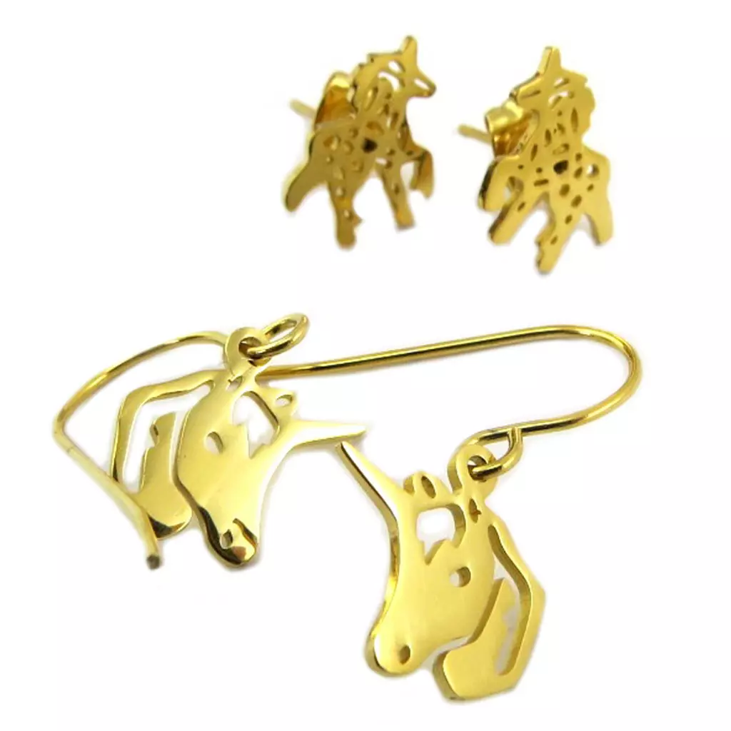 Les Trésors De Lily 2 Paires De Boucles Acier 'Licorne My Unicorn' Doré 10x10 Mm Et 11x10 Mm [P8072]