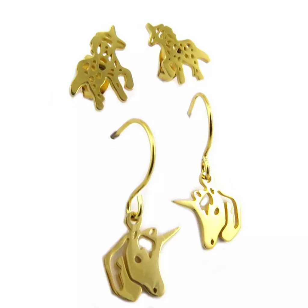 Les Trésors De Lily 2 Paires De Boucles Acier 'Licorne My Unicorn' Doré 10x10 Mm Et 11x10 Mm [P8072]