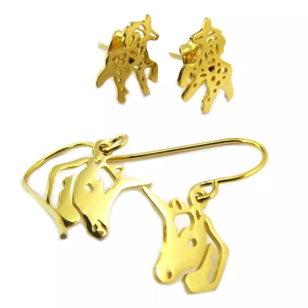 les trésors de lily 2 paires de boucles Acier 'Licorne My Unicorn' doré 10x10 mm et 11x10 mm [P8072]