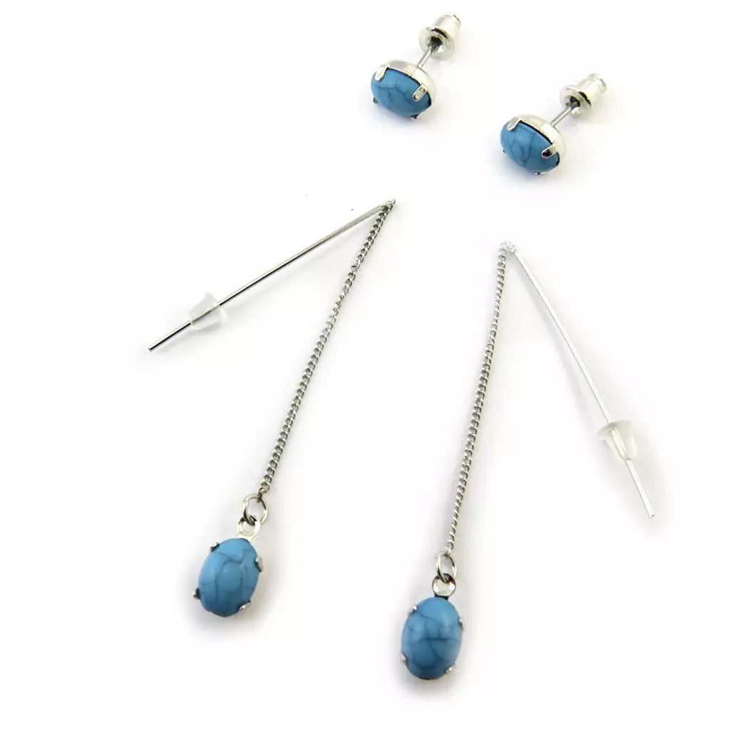 Les Trésors De Lily 2 Paires De Boucles 'Mineralia' Bleu [N3720]