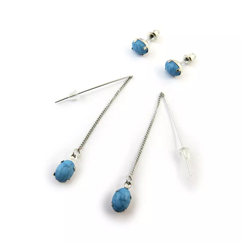 Les Trésors De Lily 2 Paires De Boucles 'Mineralia' Bleu [N3720]