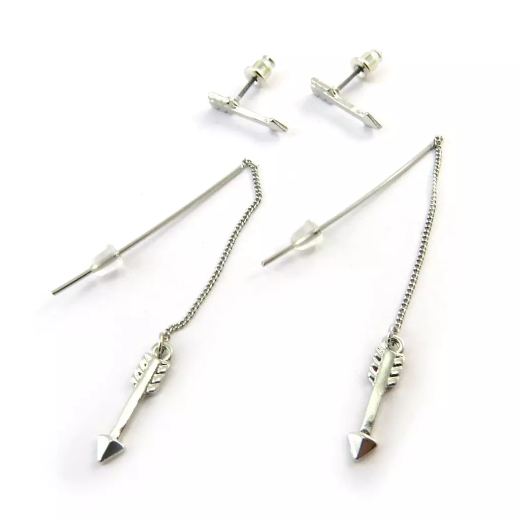 Les Trésors De Lily 2 Paires De Boucles 'Navajos' Argenté (flèches) [N3723]