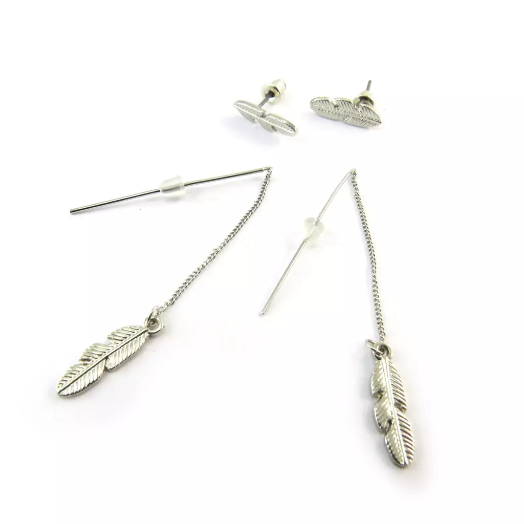 Les Trésors De Lily 2 Paires De Boucles 'Navajos' Argenté (plumes) [N3640]