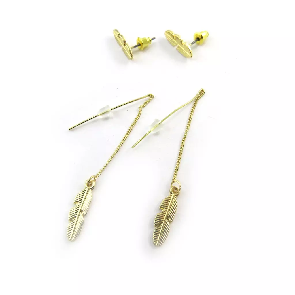 Les Trésors De Lily 2 Paires De Boucles 'Navajos' Doré (plumes) [N3568]