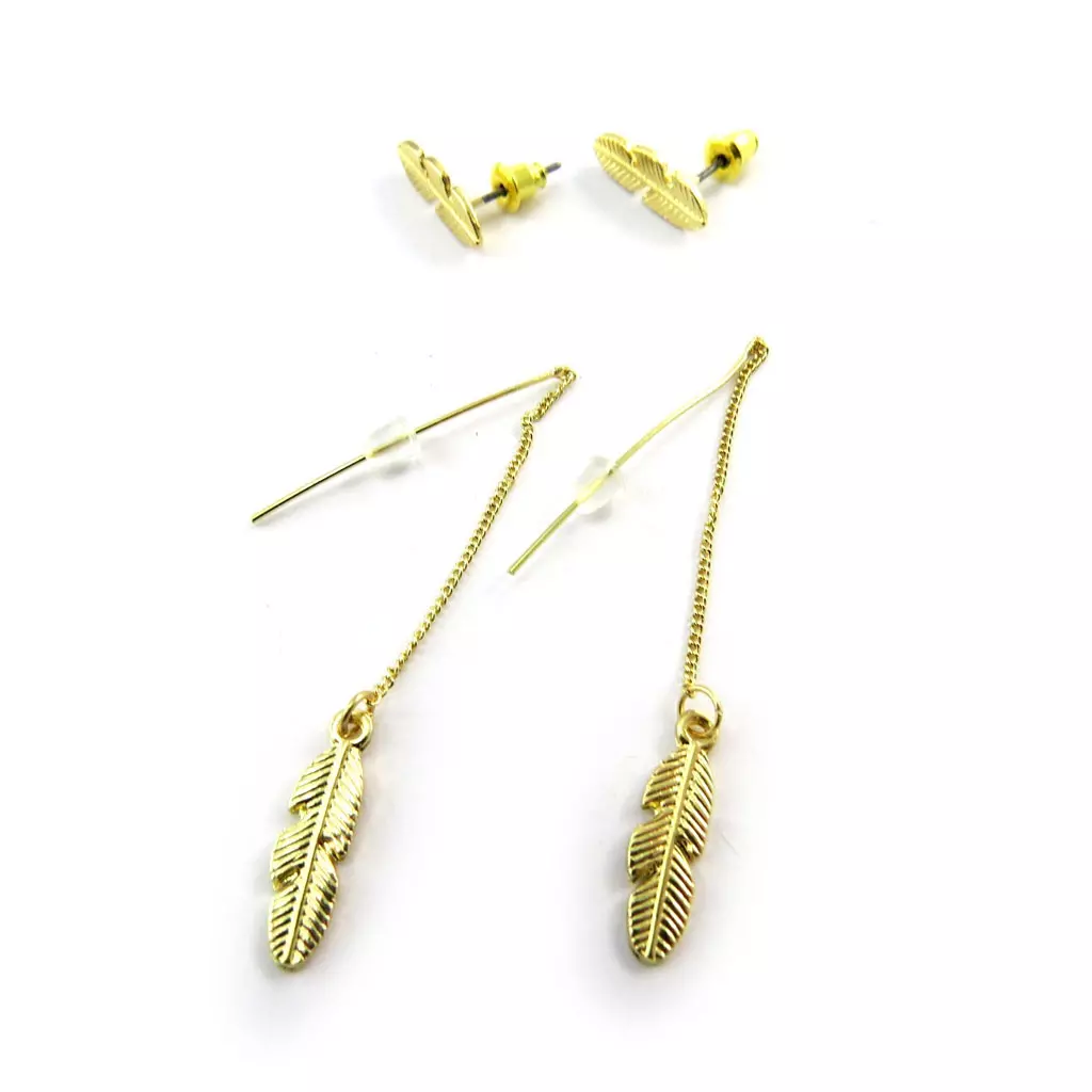 les trésors de lily 2 paires de boucles 'Navajos' doré (plumes) [N3568]