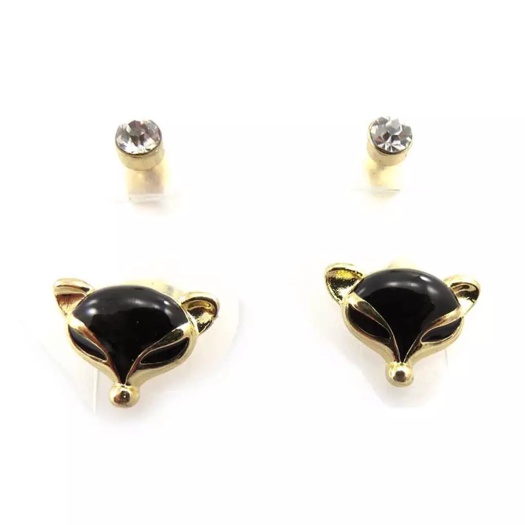 Les Trésors De Lily 2 Paires De Boucles 'Renard' Noir Doré [J8193]