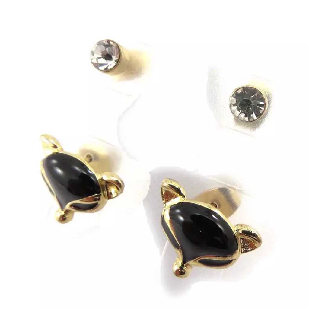 Les Trésors De Lily 2 Paires De Boucles 'Renard' Noir Doré [J8193]