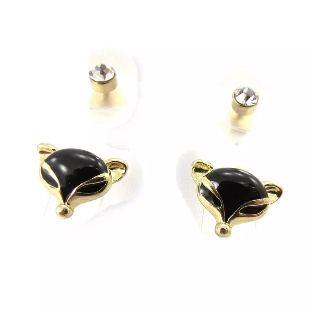 Les Trésors De Lily 2 Paires De Boucles 'Renard' Noir Doré [J8193]