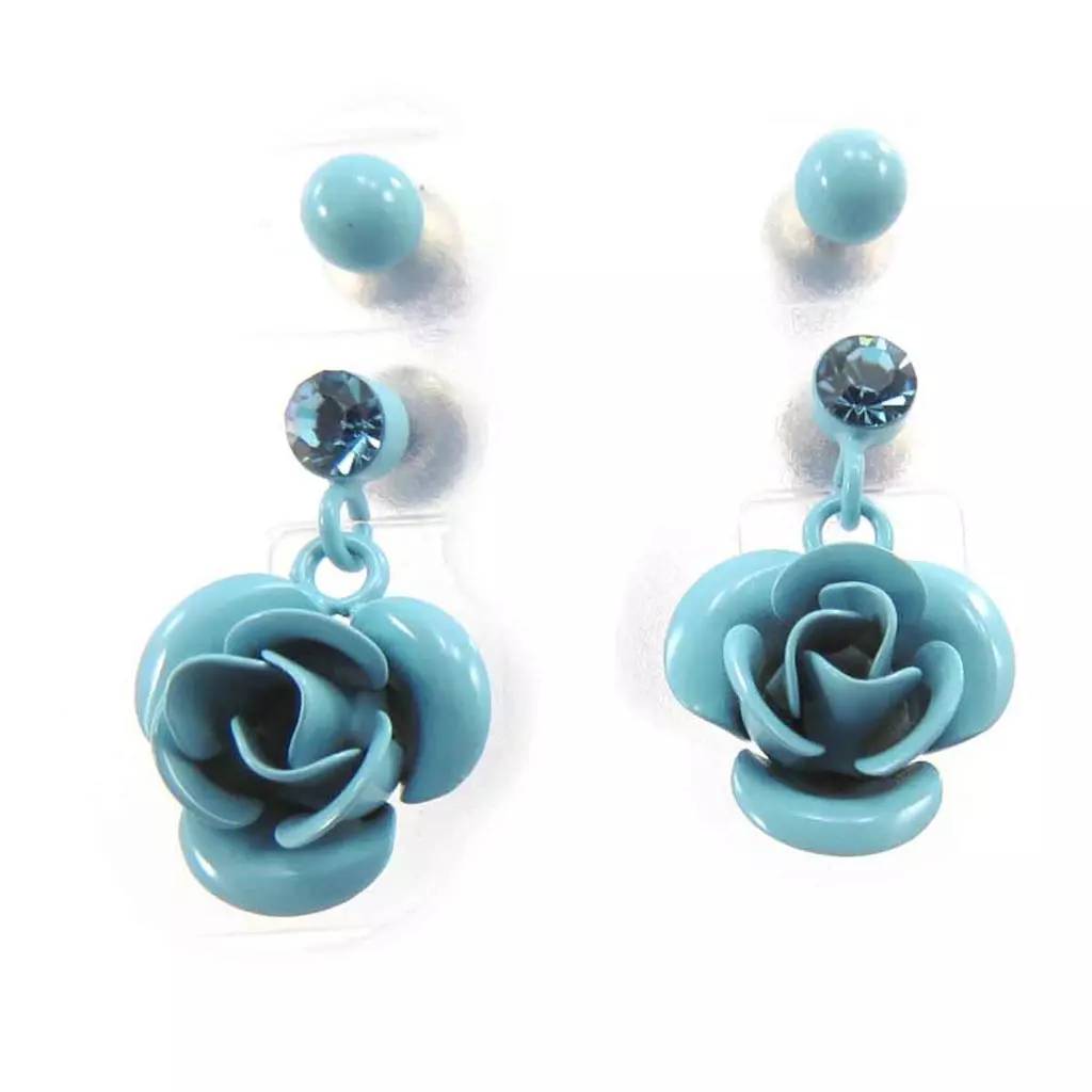Les Trésors De Lily 2 Paires De Boucles 'Rosa Romantica' Bleu [J8664]