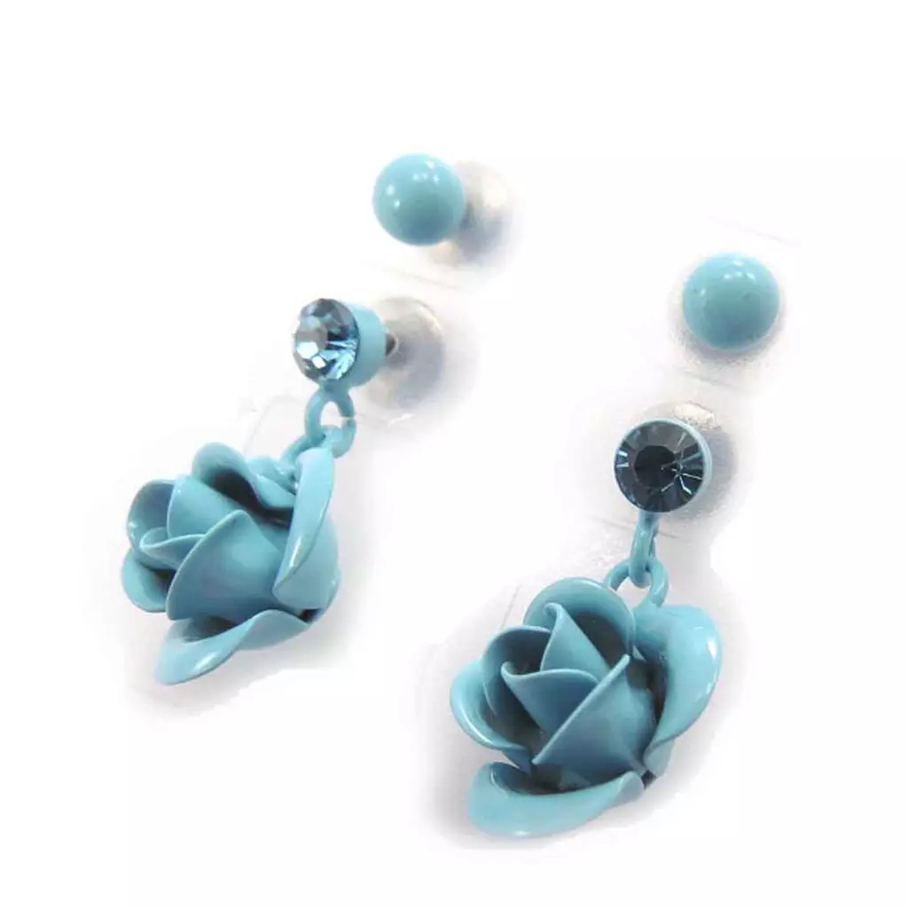 Les Trésors De Lily 2 Paires De Boucles 'Rosa Romantica' Bleu [J8664]