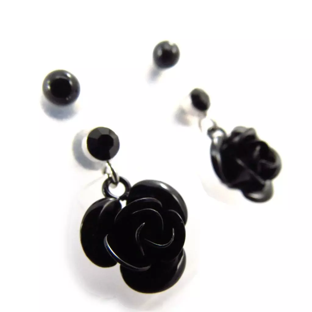 Les Trésors De Lily 2 Paires De Boucles 'Rosa Romantica' Noir [J5964]