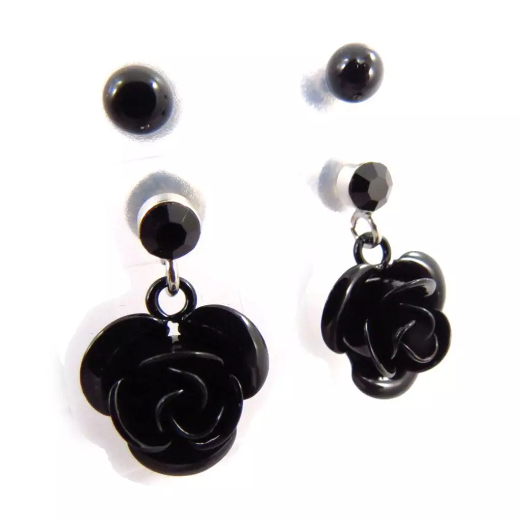 Les Trésors De Lily 2 Paires De Boucles 'Rosa Romantica' Noir [J5964]