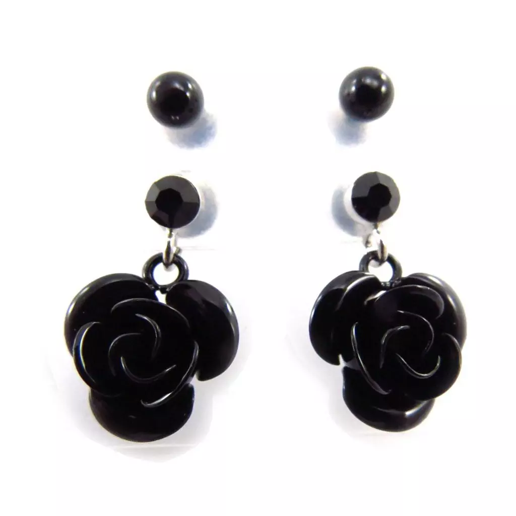 les trésors de lily 2 paires de boucles 'Rosa Romantica' noir [J5964]