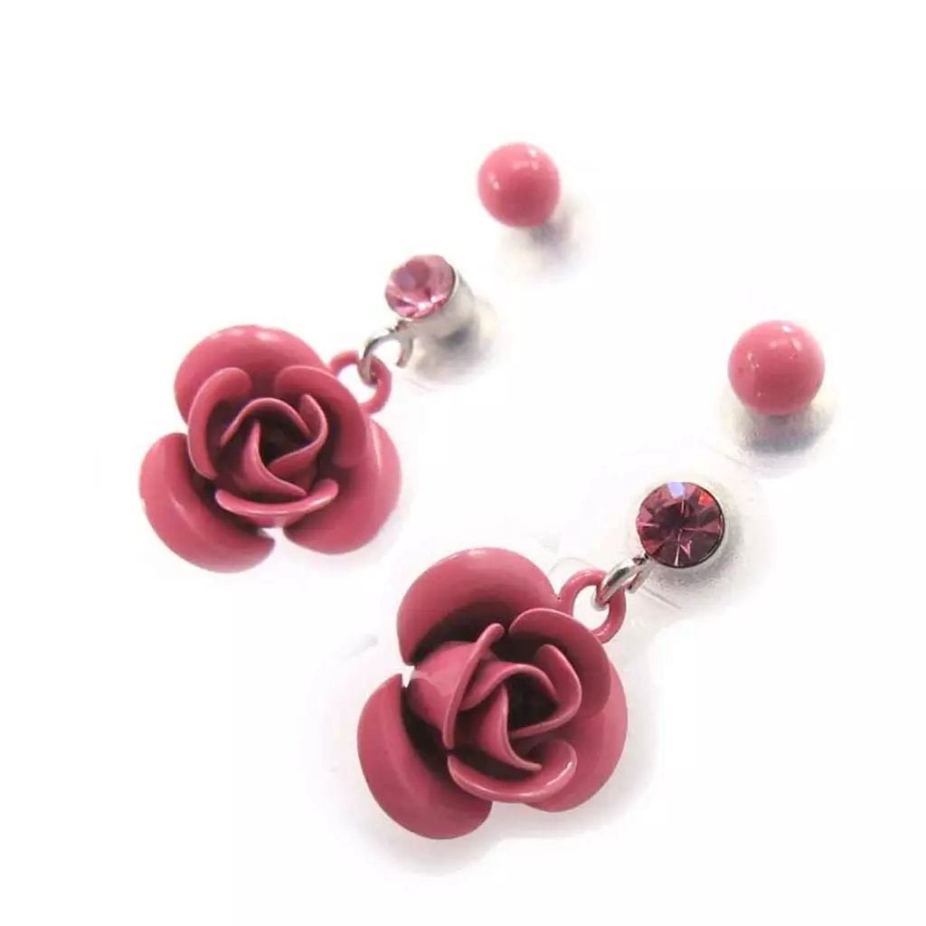 Les Trésors De Lily 2 Paires De Boucles 'Rosa Romantica' Rose [J8663]