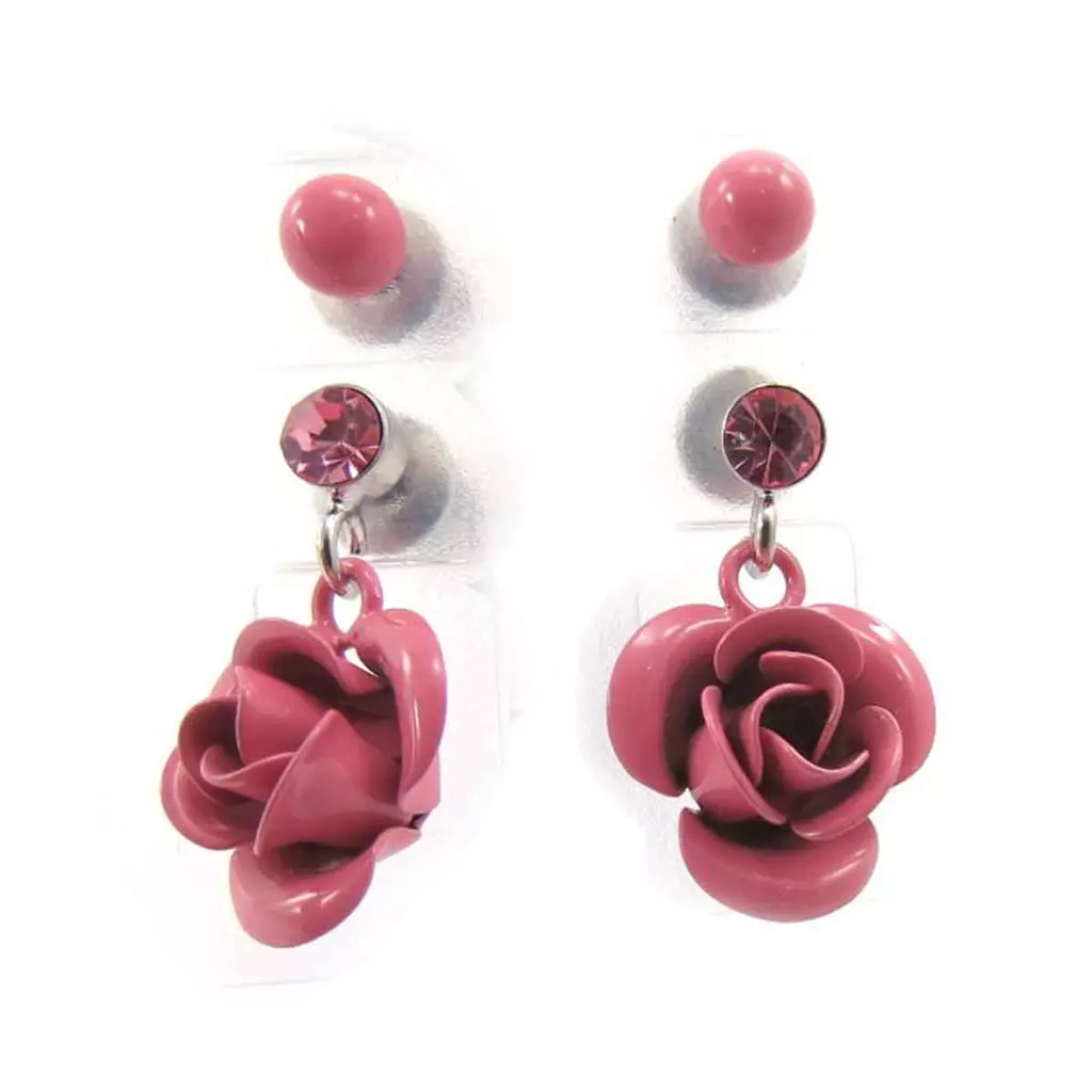 Les Trésors De Lily 2 Paires De Boucles 'Rosa Romantica' Rose [J8663]